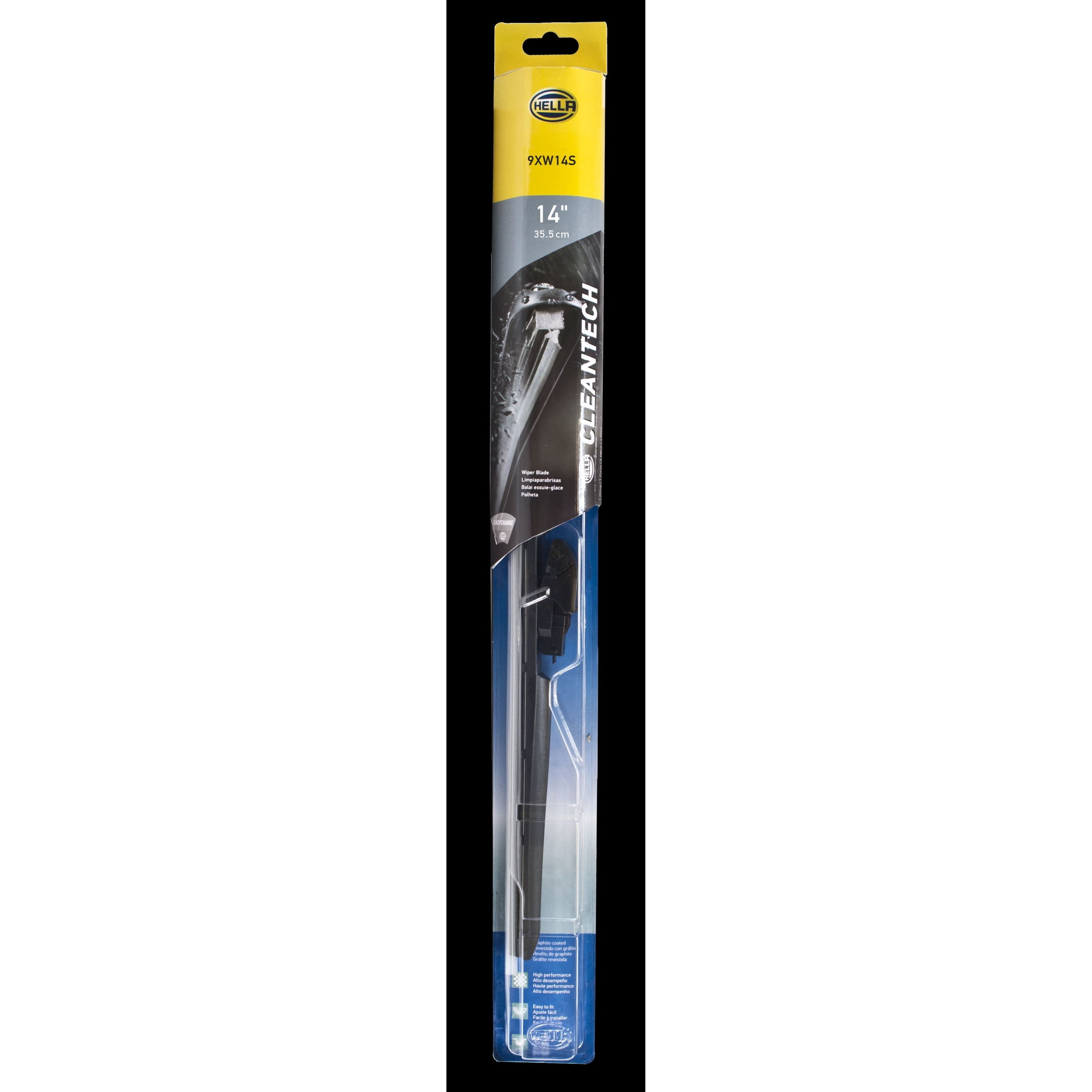 Hella Clean Tech 14-inch beam-style wiper blade with universal multi-clip installation adapter.