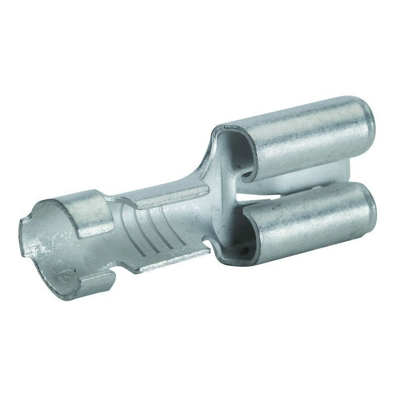 Single Hella female uninsulated crimp terminal with 6.3mm width and 0.8mm thickness.