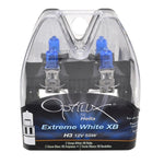 Pair of Hella H3 Xen White XB halogen bulbs featuring blue-tinted glass and precision metal mounting bases.