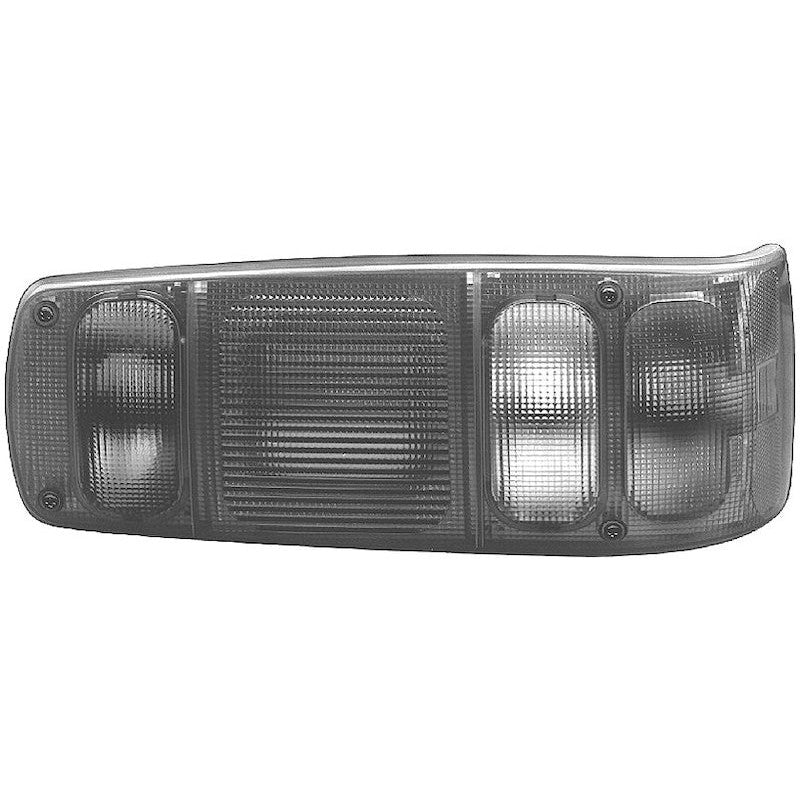 HELLA 6-function combination rear lamp for horizontal mounting with integrated reflex reflectors and side markers.