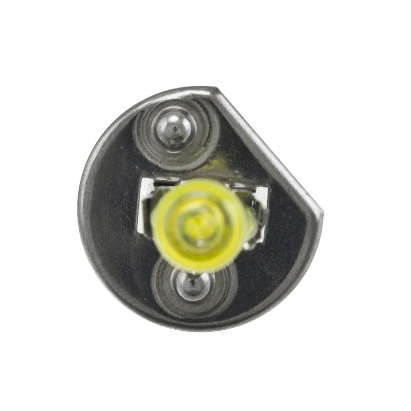 Hella Optilux H1 halogen light bulb featuring yellow-tinted glass for enhanced contrast and fog visibility.