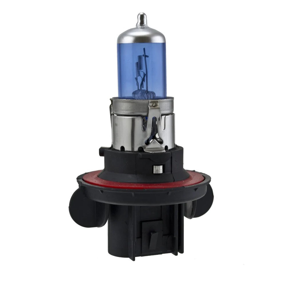 Pair of Hella Optilux XB H13/9008 xenon white halogen bulbs with blue-tinted glass
