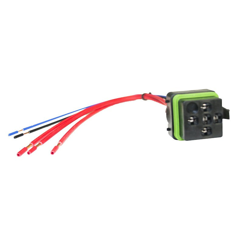 Hella ISO Mini weatherproof relay connector with 12-inch pigtail leads and sealed plastic housing.