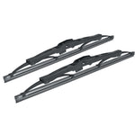 Pair of Hella 11-inch Standard wiper blades featuring black metal frames and graphite-coated rubber strips.