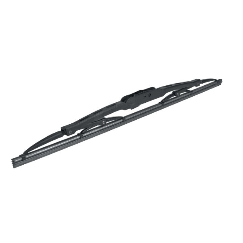 Hella 16-inch standard series conventional wiper blade with black metal frame and graphite-coated rubber strip.