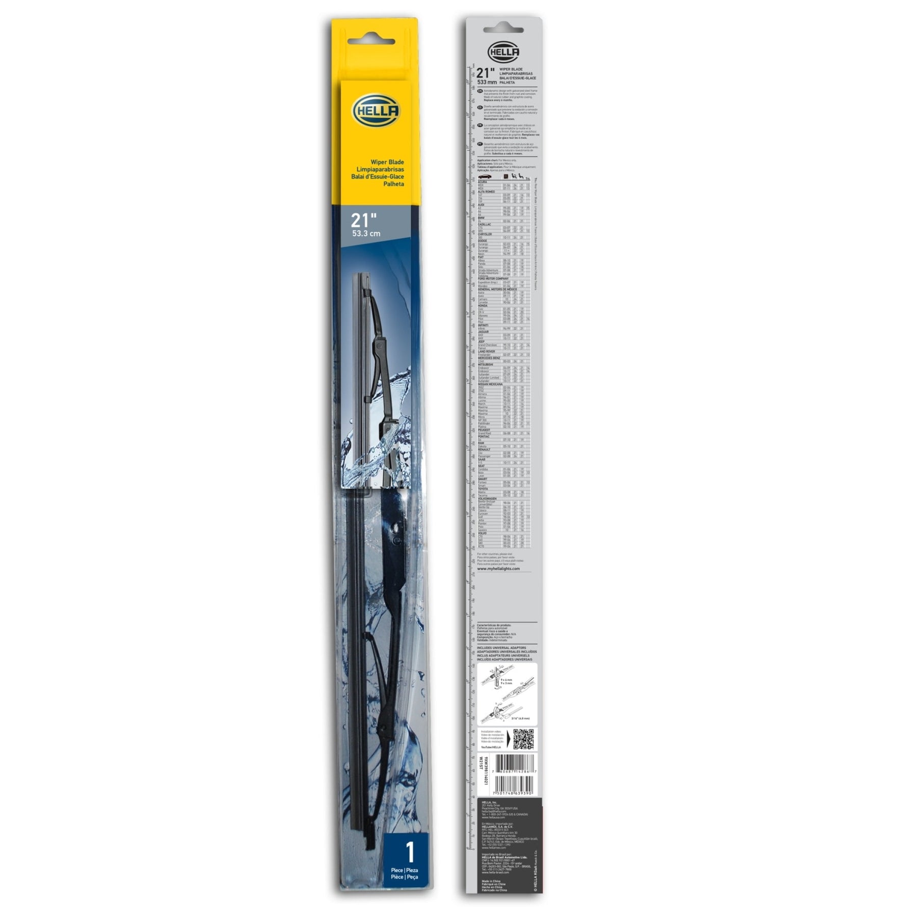 HELLA Standard 21-inch wiper blade featuring a black metal frame and graphite-coated rubber edge.