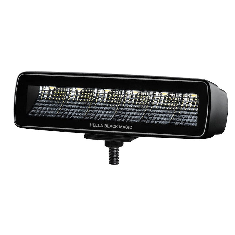 Hella Black Magic series 6-inch LED mini light bar with blacked-out housing and flood beam lens