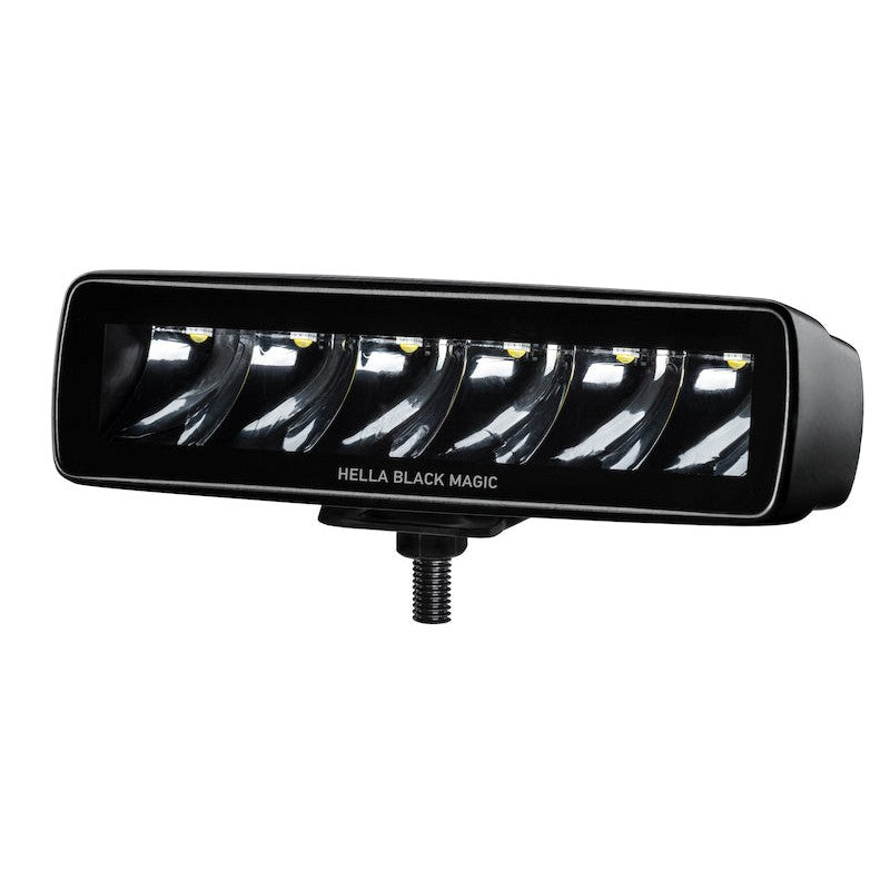 Hella Black Magic Series 6-LED mini light bar with edgeless black housing and spot beam optics.