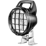 Hella 1GA halogen worklight featuring black fiberglass housing, honeycomb lens, and a protective front grille.