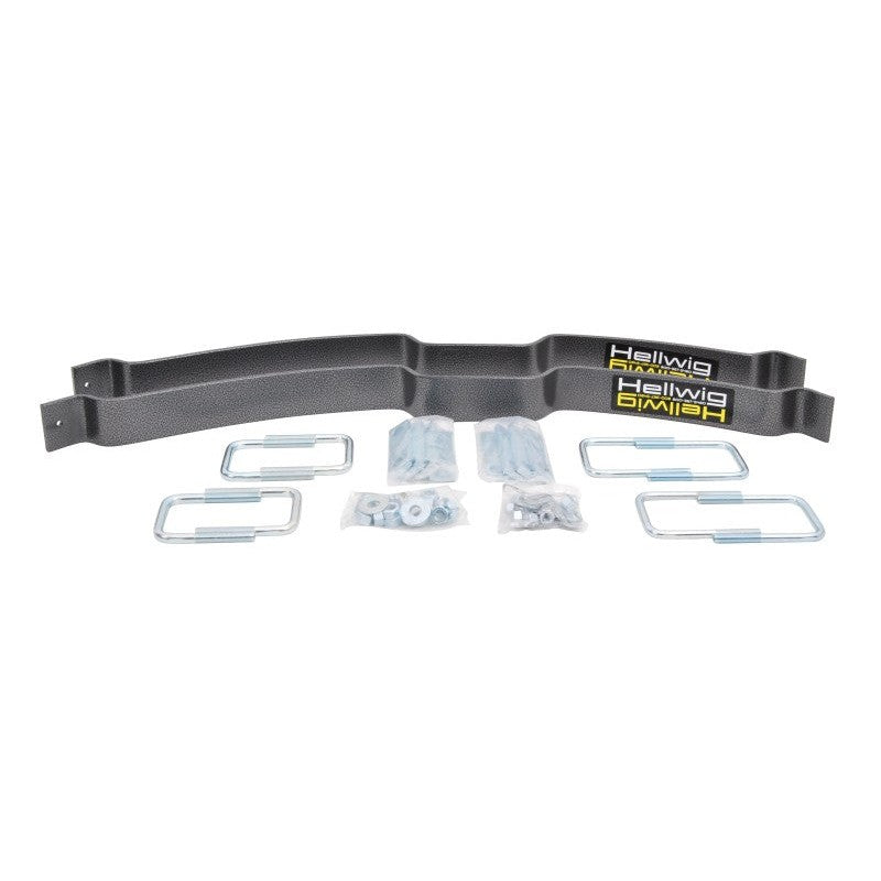 Hellwig EZ-990 black powder coated helper spring kit with heavy duty U-bolts and mounting hardware.