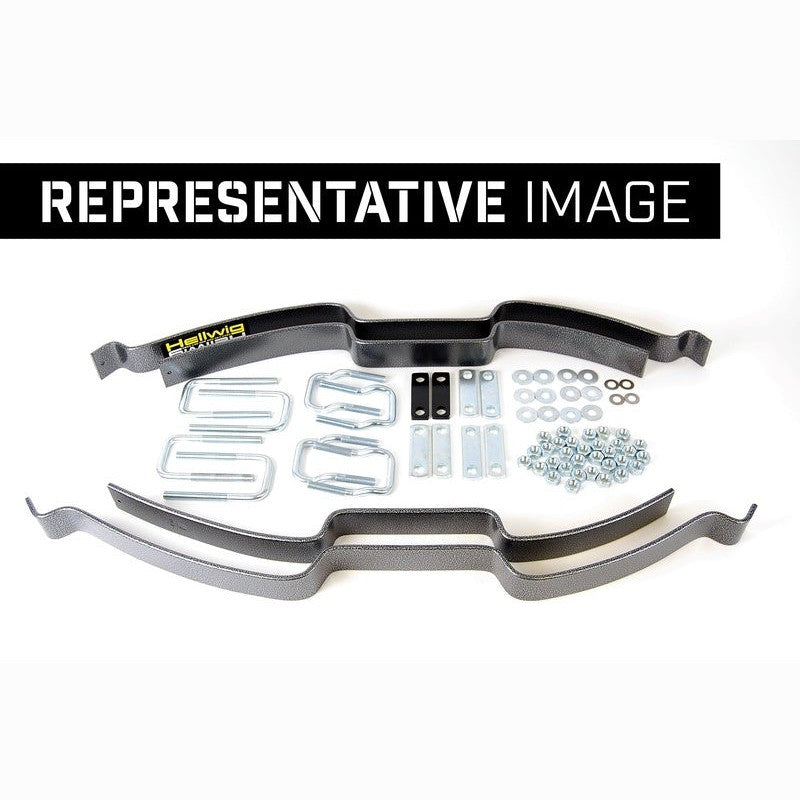 Hellwig Pro Series 61901 over-axle helper spring kit with mounting hardware and silent support bushings.
