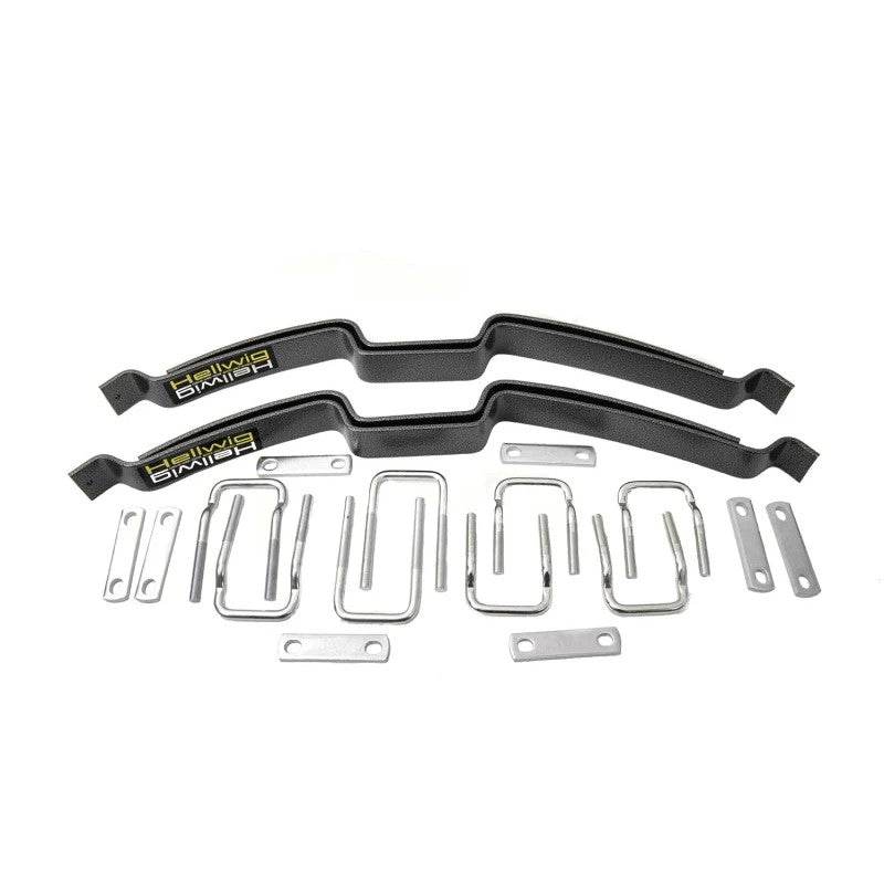 Hellwig Pro Series helper spring kit with Silent Support System bushings and over-axle mounting hardware for Sprinter vans.