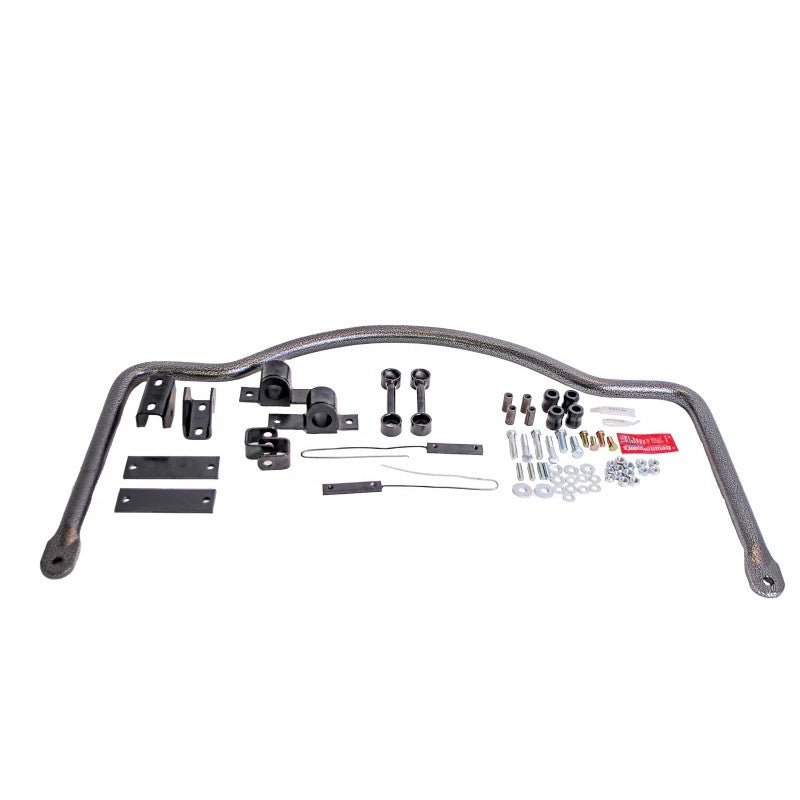 Hellwig 1-3/8 inch diameter solid chromoly rear sway bar with mounting brackets and polyurethane bushings.