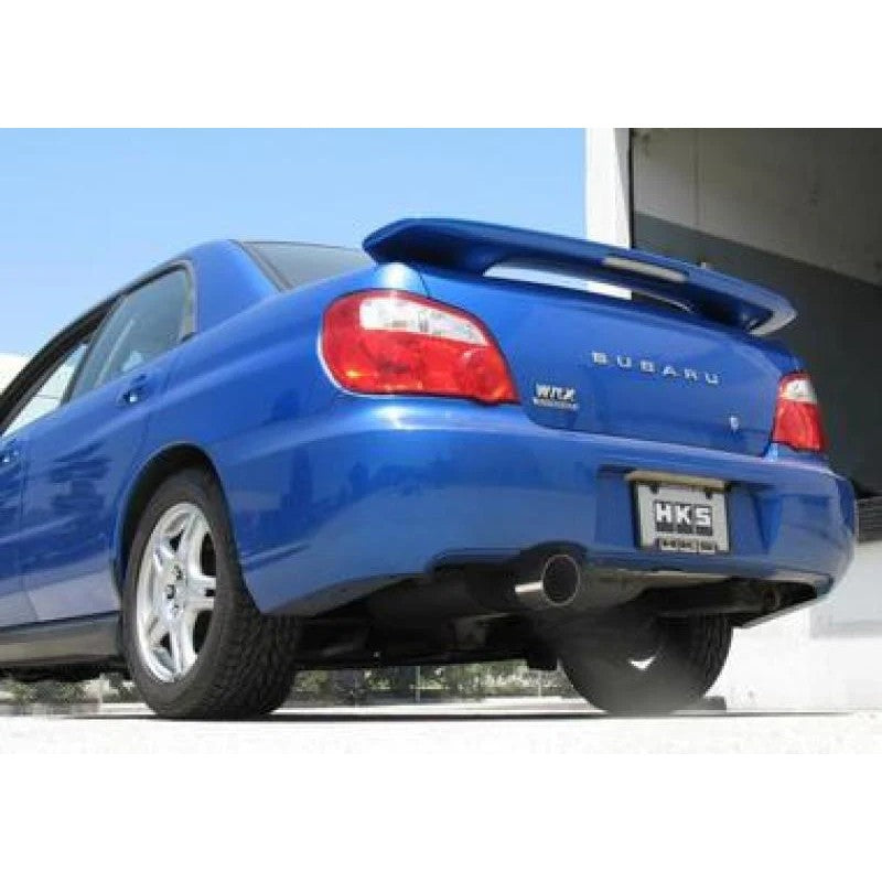 HKS Sport Exhaust system with polished muffler and tip for GD-chassis Subaru WRX and STi