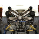 HKS Dual Hi-Power catback exhaust system with SUS304 stainless steel piping and burnt titanium tips for Infiniti G35.