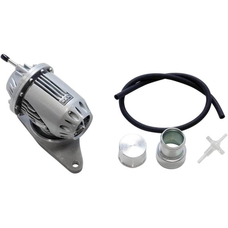 Silver HKS Super SQV4 blow off valve with vehicle-specific adapter flange and hardware for 2008-2011 Subaru STI.