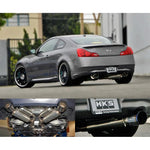 HKS Hi-Power dual catback exhaust system with SUS304 piping and burnt titanium tips for 2008-2013 Infiniti G37 Coupe