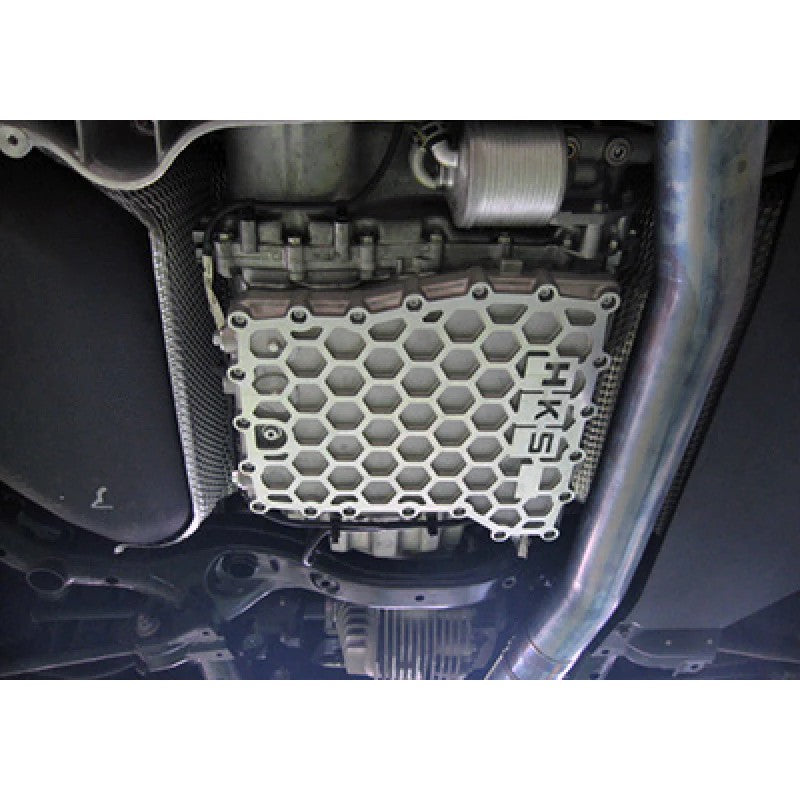HKS cast aluminum transmission oil pan upgrade with cooling fins for 2009-2010 Nissan GT-R