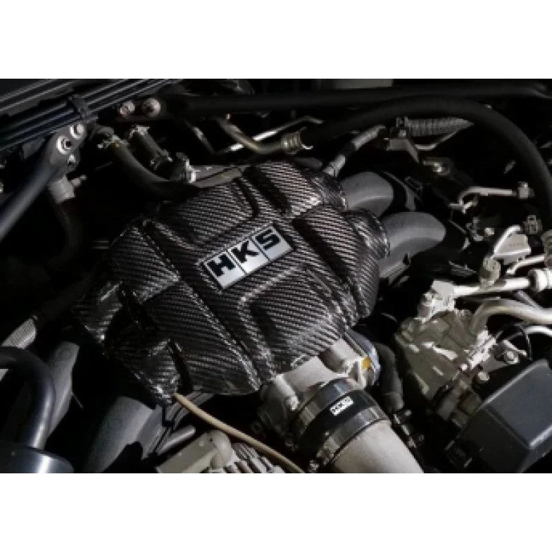 HKS dry carbon fiber engine cover with HKS logo for 2013-2021 Toyota 86 and Subaru BRZ.