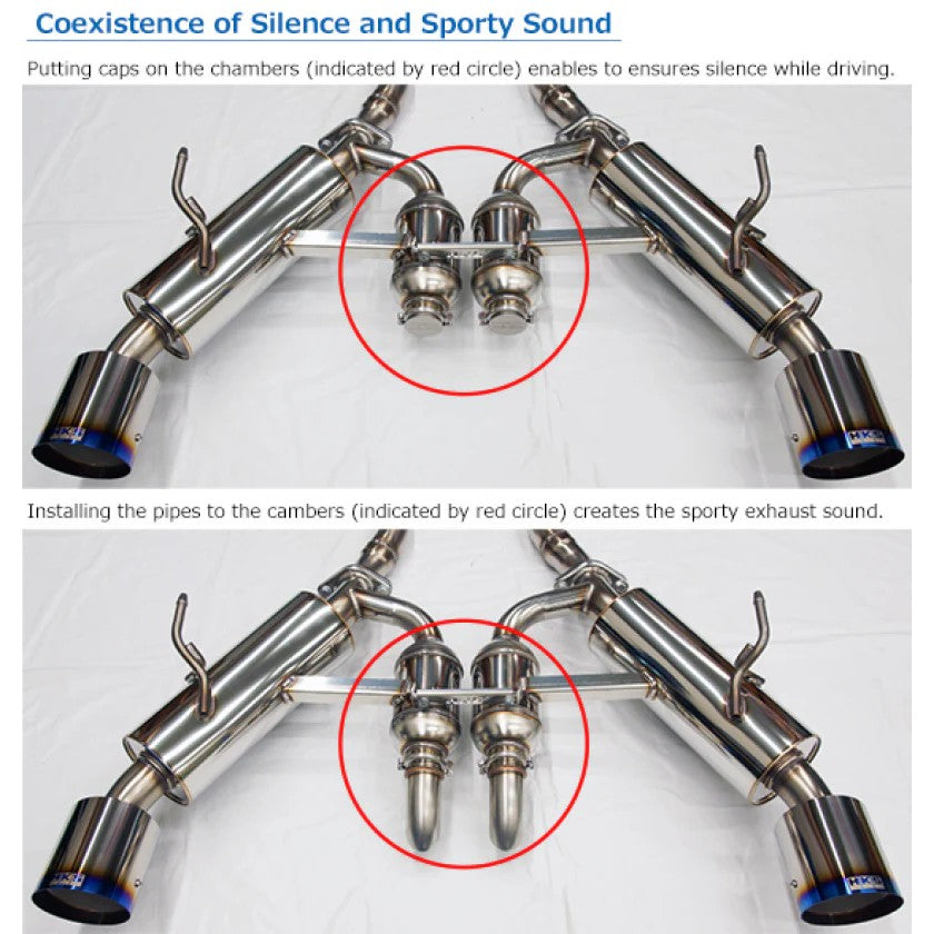 HKS Hi-Power dual catback exhaust system with burnt titanium tips for 2017 Infiniti Q60 RWD