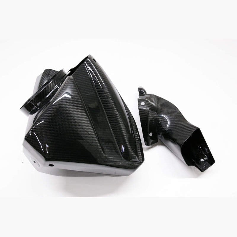 HKS dry carbon fiber air intake box for the 2020 Toyota Supra GR showing carbon weave finish.
