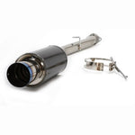 HKS Carbon Ti Hi-Power exhaust system featuring a carbon fiber-wrapped muffler shell and burnt titanium tip.