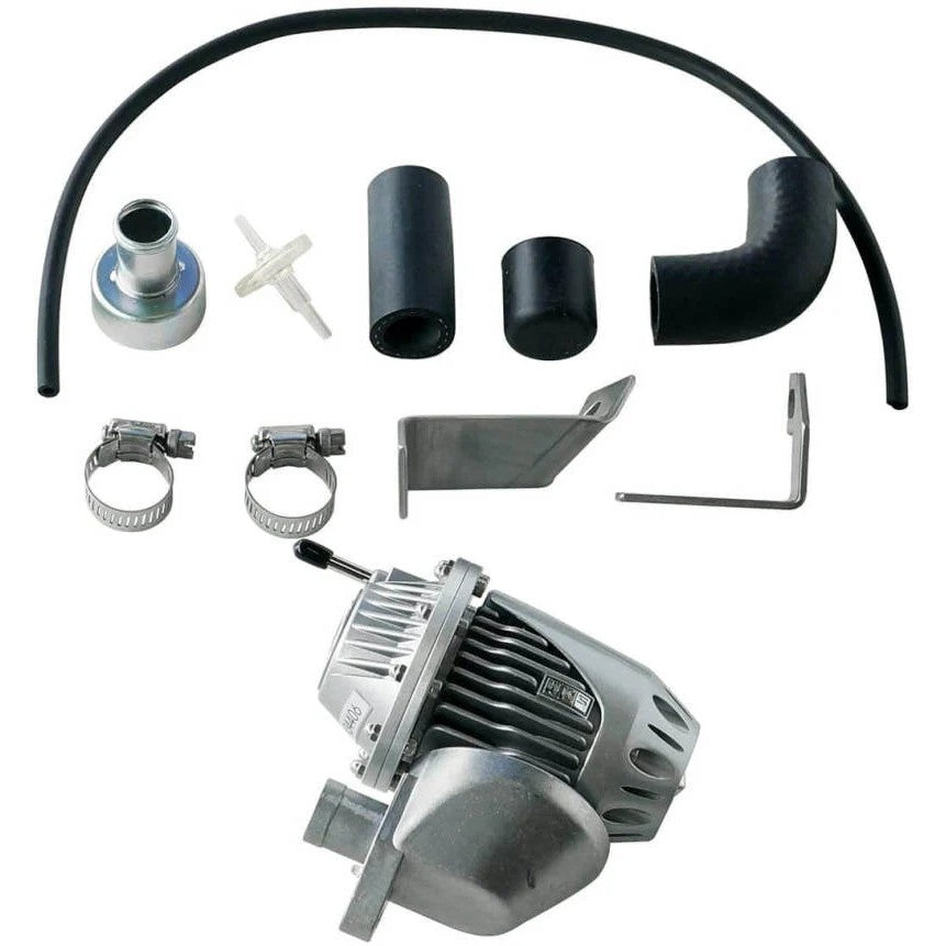 HKS Super SQV4 silver blow off valve with vehicle-specific mounting flange and hardware for 1993-1996 Mazda RX-7