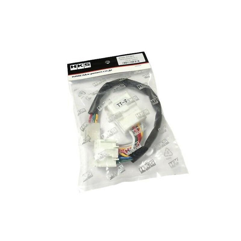 HKS MT-1 Turbo Timer Harness 4103-RM001 featuring vehicle-specific ignition connectors and 3-pin timer interface.