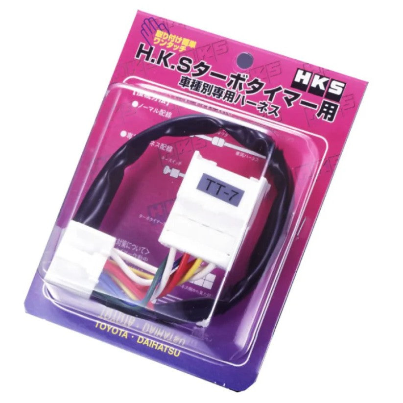 HKS TT-3 turbo timer wiring harness with vehicle-specific ignition connectors and 4103-RT003 label.