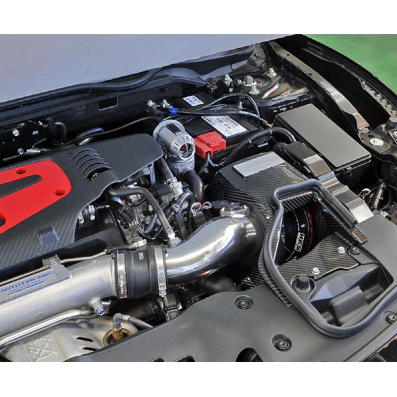 HKS DryCarbon cold air intake kit featuring a carbon fiber airbox and AFR regulator for FK8 Honda Civic Type R.