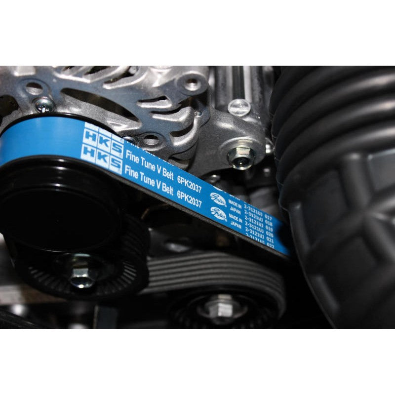 Purple HKS Fine Tune V-Belt 6PK2037 showing the 6-rib EPDM rubber construction and white HKS branding.