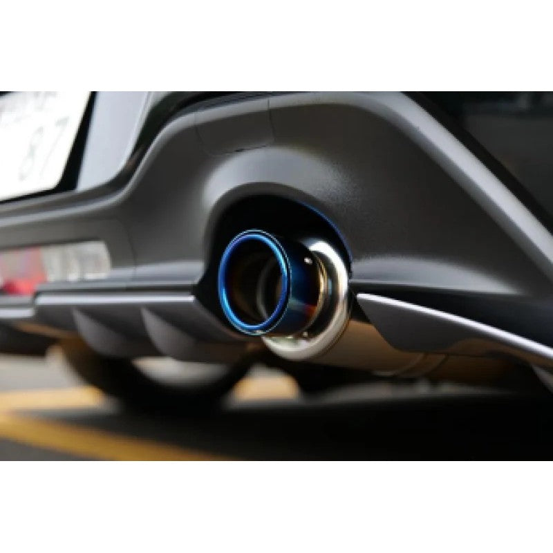 HKS Hi-Power SPEC-L2 BLUEST cat-back exhaust system with stainless steel piping and blue-burnt titanium tips.