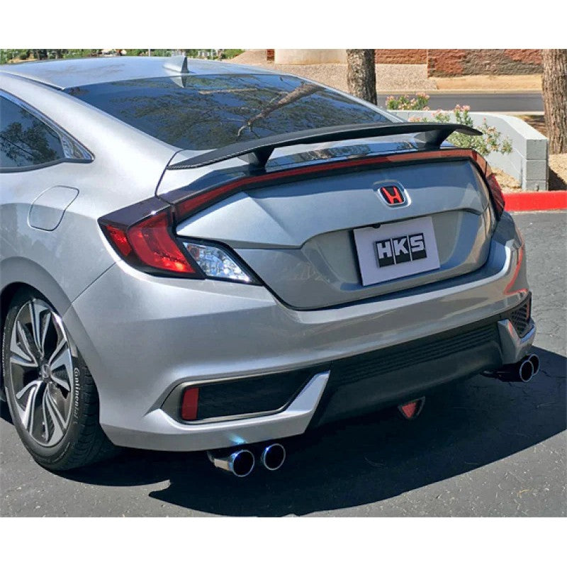 HKS LEGAMAX Premium stainless steel exhaust system featuring polished tips and SUS304 construction for Honda Civic FC3.