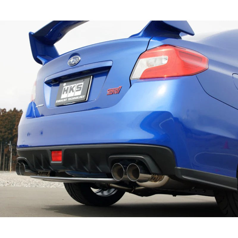 HKS LEGAMAX Premium quad-tip cat-back exhaust system with polished tips for Subaru WRX and WRX STI