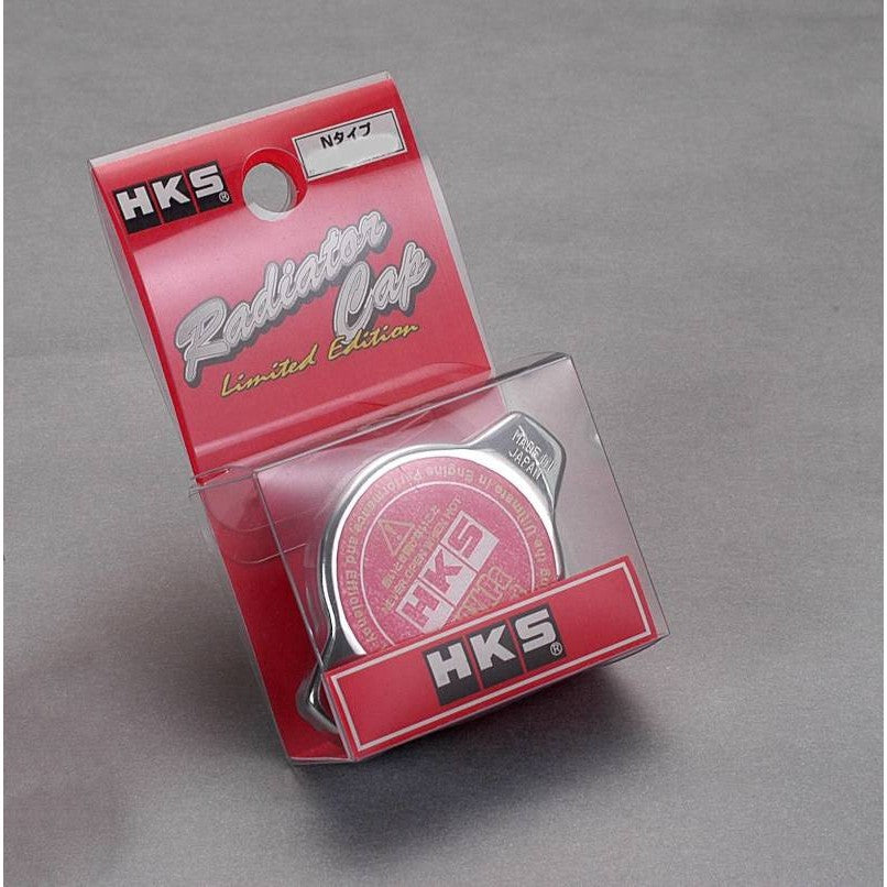 HKS S-Type high-pressure radiator cap with silver finish and signature HKS logo on the pressure rating label.