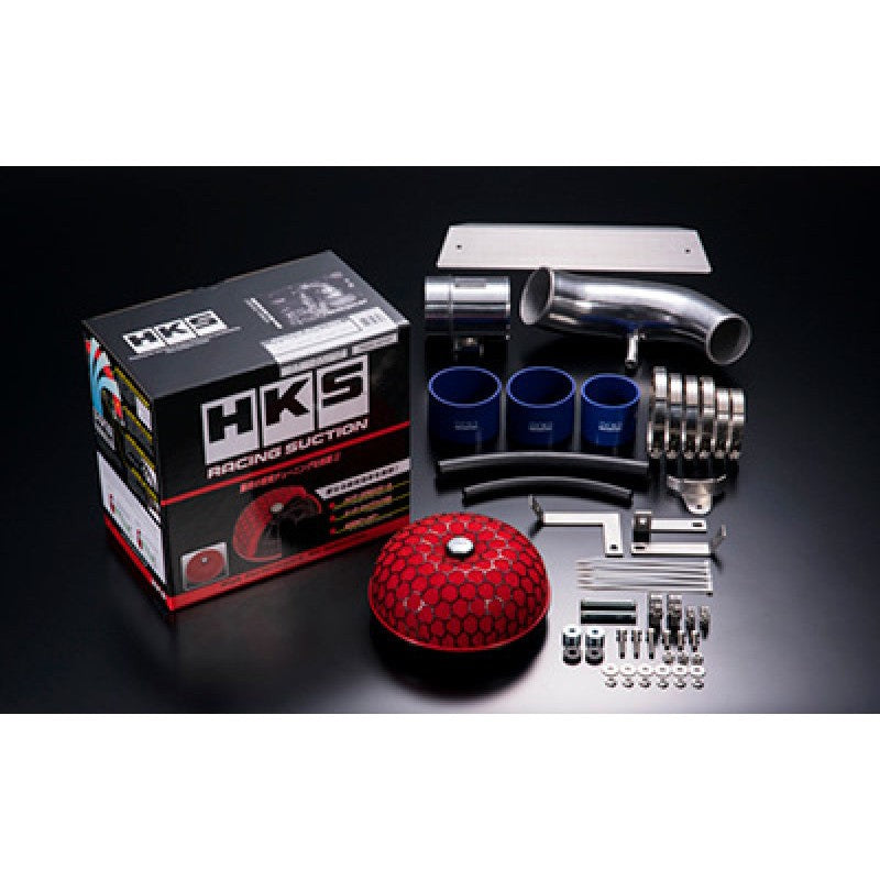 HKS Racing Suction intake kit with dual green high-flow filters and polished aluminum piping for Nissan Skyline GT-R