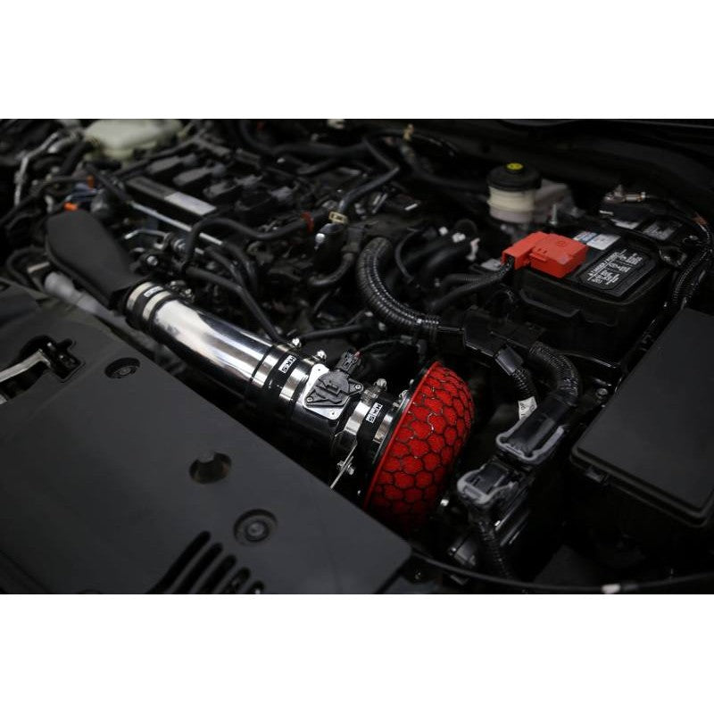 HKS Racing Suction intake system featuring a red high-flow filter and polished aluminum piping for Honda Civic Si.