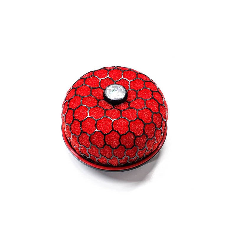 HKS Super Power Flow air filter assembly with 150mm red wet 2-layer foam element and 70mm inlet neck.