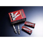 HKS Super Fire Racing M45iL spark plug showing the 0.6mm iridium electrode and platinum ground.
