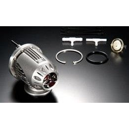 Silver HKS Super SQV4 universal blow off valve assembly with vacuum filter and mounting hardware.