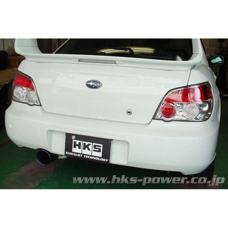 HKS Super Turbo Muffler stainless steel cat-back exhaust system with polished tip for Subaru WRX STi GDB.