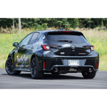 HKS LEGAMAX Sports performance exhaust system for the Toyota GR Corolla with polished exhaust tips.