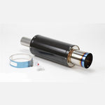 HKS Universal Carbon-Ti exhaust muffler with carbon fiber wrapped shell and burnt titanium tip