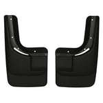 Husky Liners custom-molded black thermoplastic front mud guards for 2004-2012 Chevrolet Colorado and GMC Canyon.
