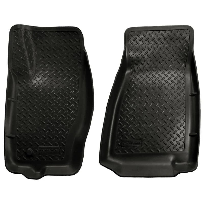Husky Liners Classic Style black floor liners with heavy-duty ribbed surface and StayPut Cleats.