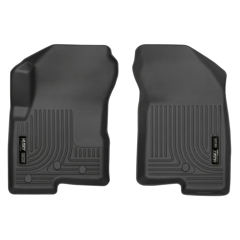 Black Husky Liners WeatherBeater front row floor liners for Jeep Compass, Jeep Patriot, and Dodge Caliber.