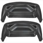 Husky Liners black impact-resistant thermoplastic rear wheel well guard for Chevrolet Silverado and GMC Sierra trucks.