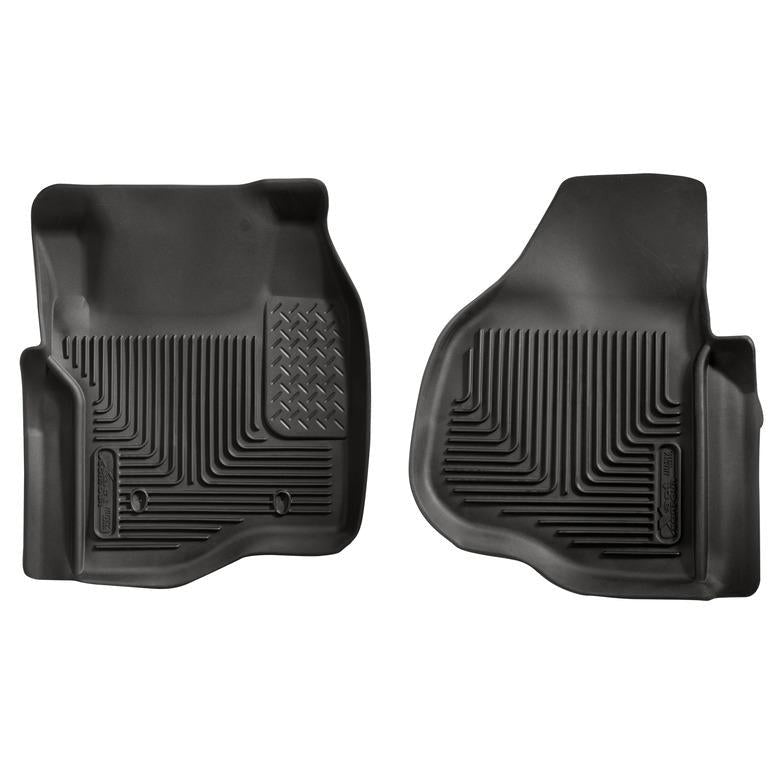 Husky X-act Contour black rubberized floor liners with FormFit Edge for 2011-2016 Ford F-250 and F-350 Super Duty.