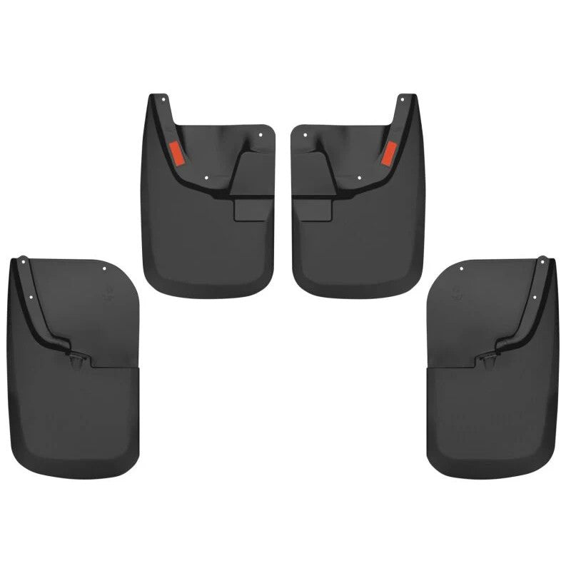 Husky Liners FormFit black front and rear mud guards for 2011-2016 Ford F-250 and F-350 Super Duty.