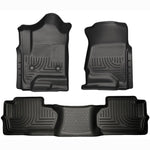 Black Husky Liners WeatherBeater front and second-row floor liners for Chevrolet Silverado and GMC Sierra Double Cab.